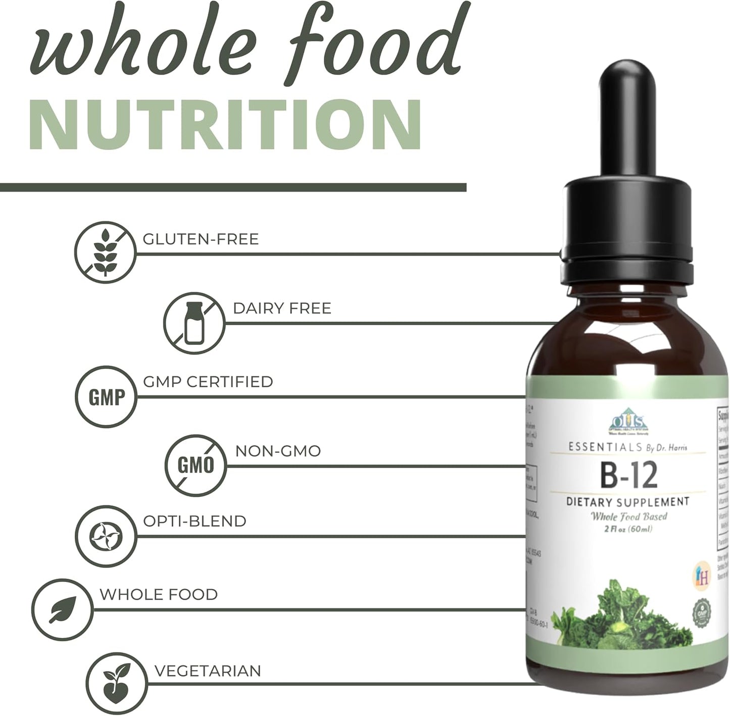 Optimal Health Systems Essential B-12 Drops: Whole Food B-12 for Energy, Red Blood Cell and Cognitive Support – Vegetarian, Non-GMO, Gluten-free, 60 mL - görsel 4