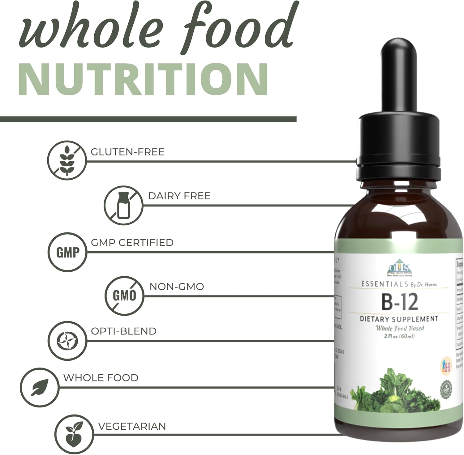 Optimal Health Systems Essential B-12 Drops: Whole Food B-12 for Energy, Red Blood Cell and Cognitive Support – Vegetarian, Non-GMO, Gluten-free, 60 mL - görsel 4