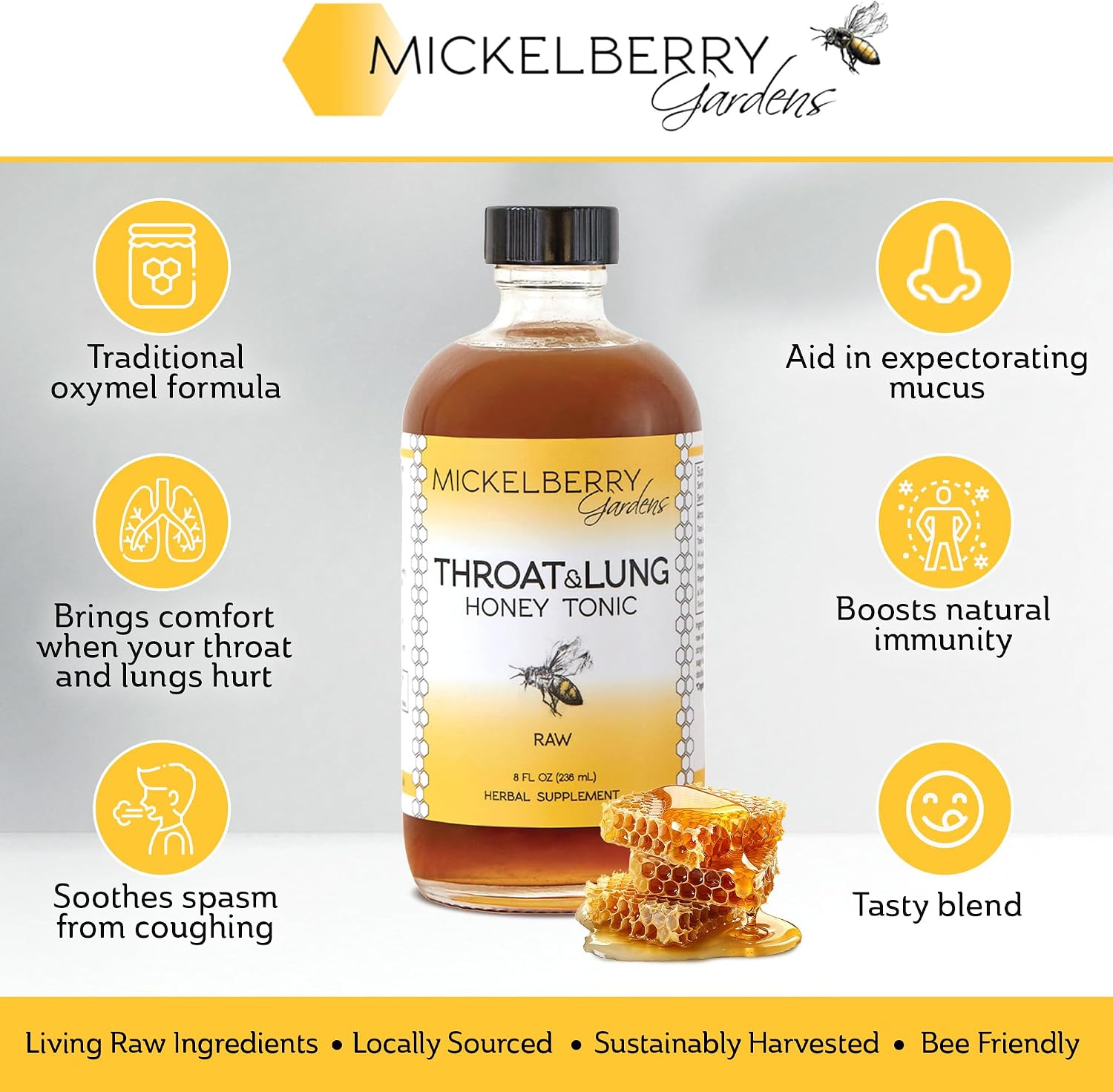 Mickelberry Gardens Throat & Lung Honey Tonic – Sore Throat Relief, Immune Support & Cough Calming for Adults & Children (118 ml per bottle, Pack of 2) - görsel 2