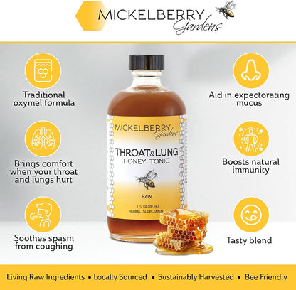 Mickelberry Gardens Throat & Lung Honey Tonic – Sore Throat Relief, Immune Support & Cough Calming for Adults & Children (118 ml per bottle, Pack of 2)