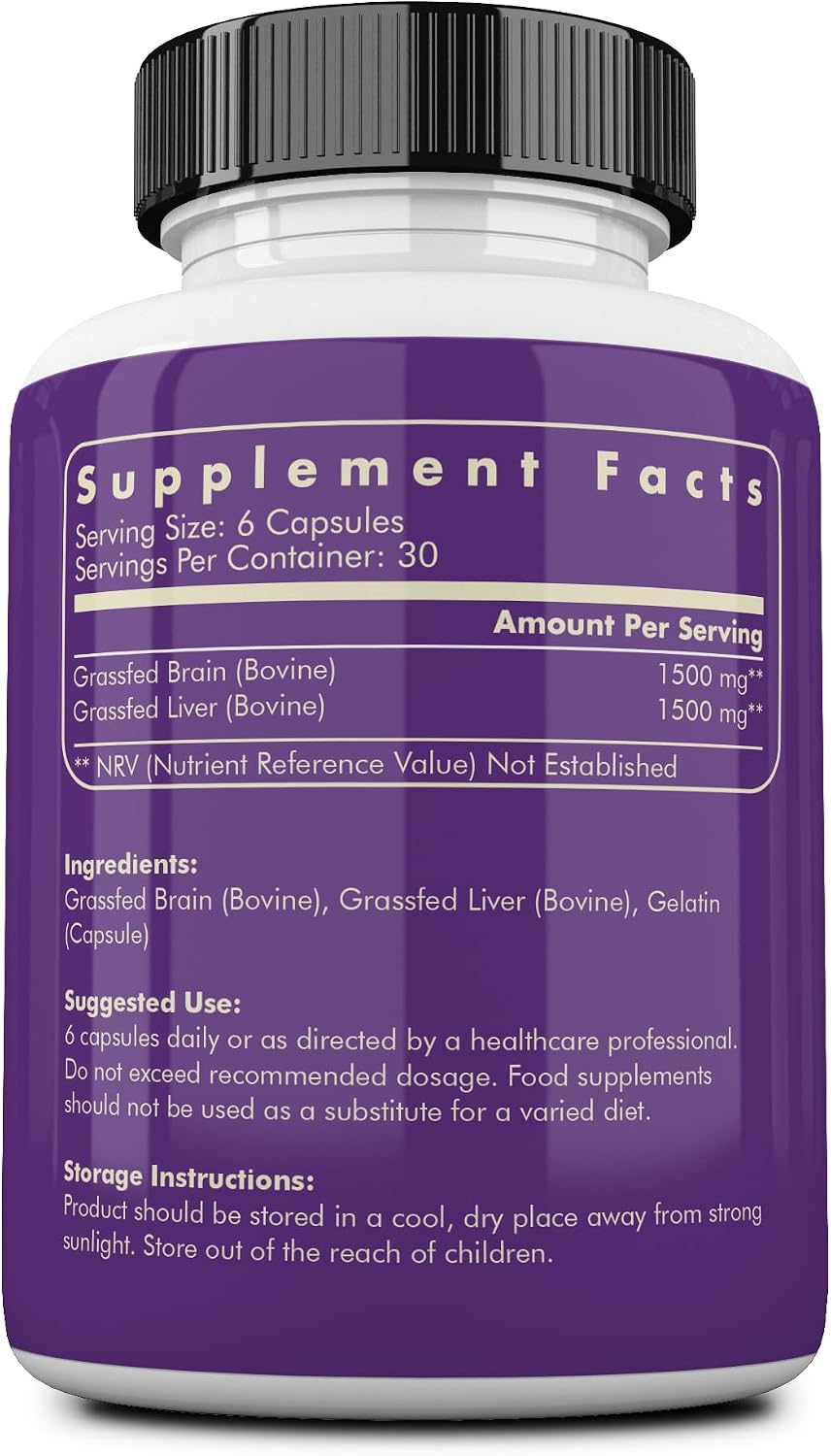 Ancestral Supplements Grass Fed Beef Brain Supplement with Beef Liver, 180 Capsules - görsel 2
