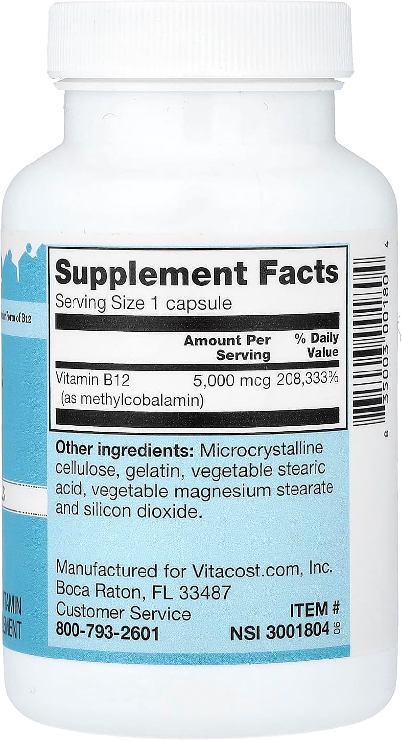 Vitacost Vitamin B12, 5,000 mcg, 100 Capsules - görsel 2
