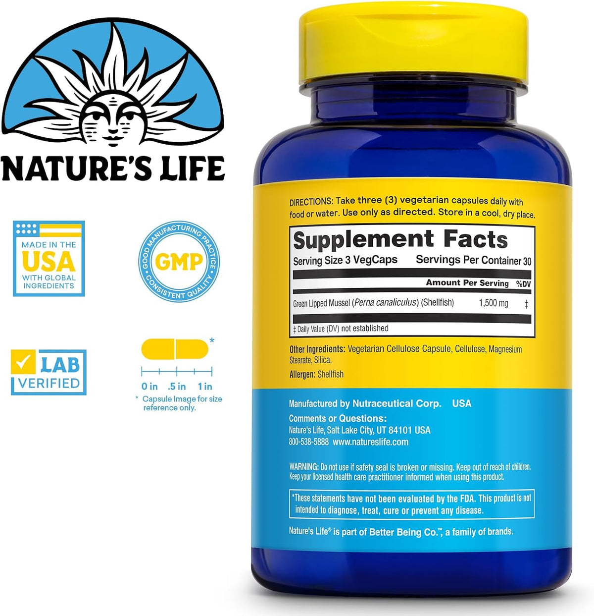 Nature's Life Green Lipped Mussel 1500 mg Capsules – Joint Health Support, 90 Capsules - görsel 2