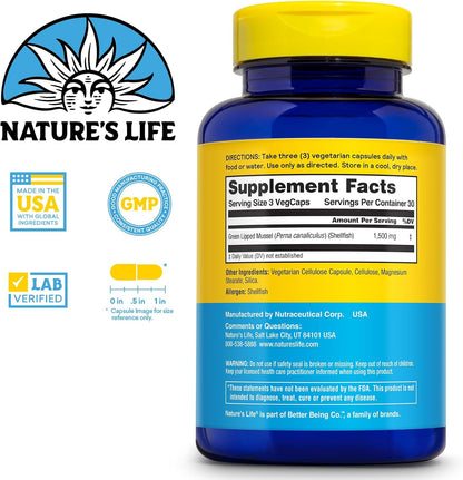 Nature's Life Green Lipped Mussel 1500 mg Capsules – Joint Health Support, 90 Capsules