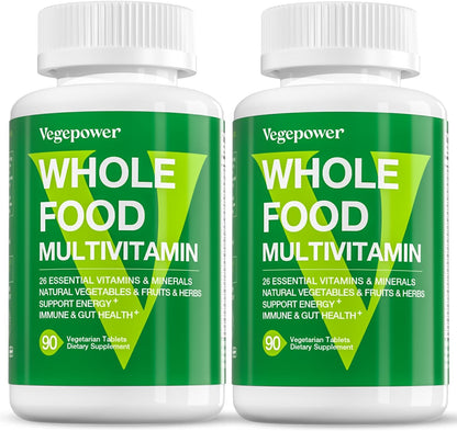 Vegan Whole Food Multivitamin with Iron – Daily Multivitamin for Men and Women, Methylated B-Complex, Non-GMO, 90 Tablets