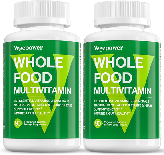 VEGEPOWER Vegan Whole Food Multivitamin – Methylated Multivitamin for Men and Women with Organic Fruits & Veggies, Herb & Mushroom Blend, Plant Omegas, 180 Tablets