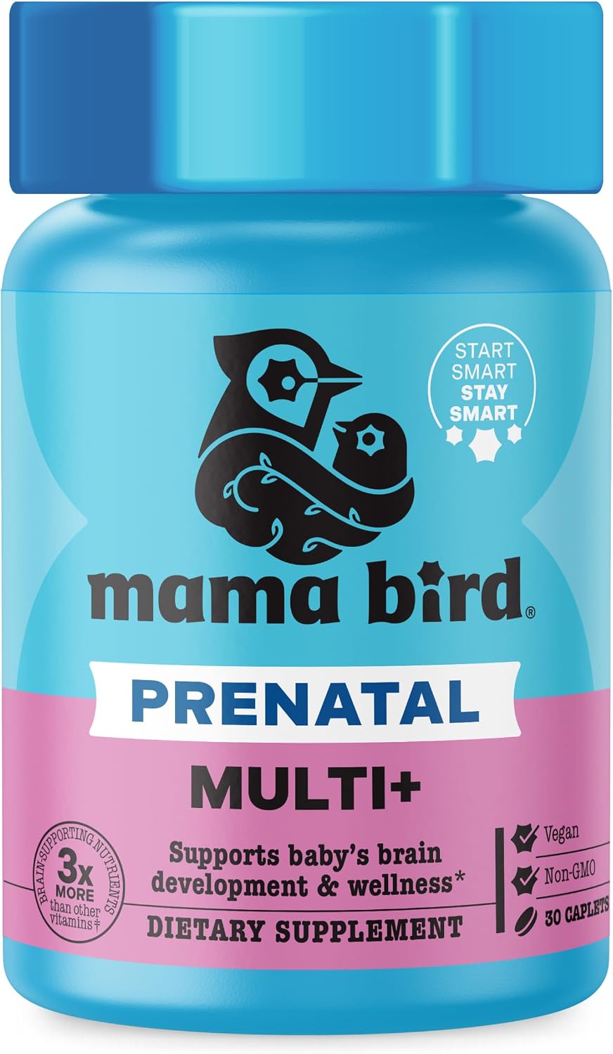 Mama Bird - Prenatal Multi+ (30 Servings) Pregnancy Multivitamin for Women - 30+ Essential Nutrients, Baby Brain Development - Methylfolate & Probiotics, Methylated Multivitamin - Vegan, Gluten-free, Non GMO - görsel 1