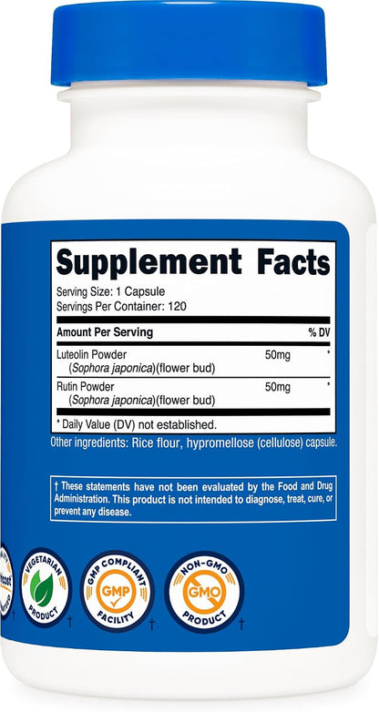 Nutricost Luteolin with Rutin Complex - 100mg (50mg Luteolin, 50mg Rutin) - 120 Vegetarian Capsules