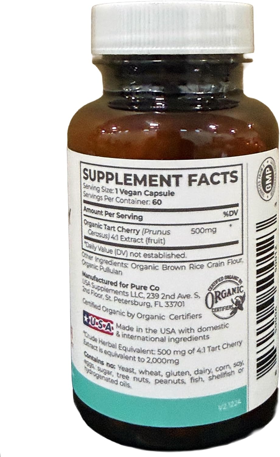 Organic Tart Cherry Capsules - High Strength 500mg 4:1 Extract (60 Capsules) - görsel 8