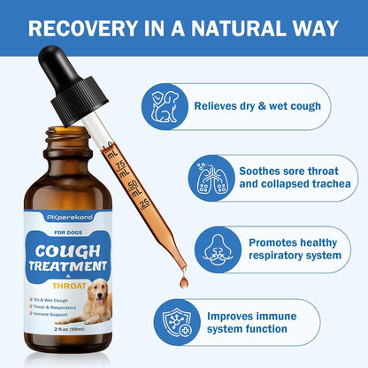 Cough Treatment for Dogs – Natural Herbal Remedy for Sore Throat, Dry & Wet Cough, Trachea Collapse & Respiratory Support (60 ml)