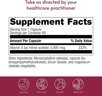 Bariatric Advantage Vitamin A 3,000 mcg – for Bariatric Surgery Patients – Easy-Digest Mini Capsules – 60 Capsules (Pack of 2)