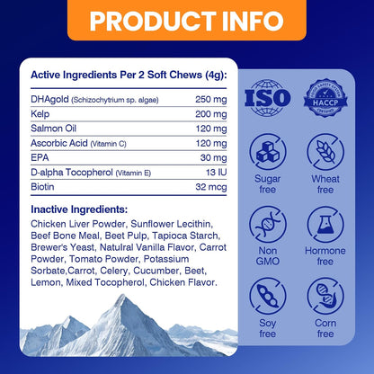 TTLXBL Omega-3 Fish Oil Supplement for Dogs – 200 Skin & Coat Chews with EPA & DHA