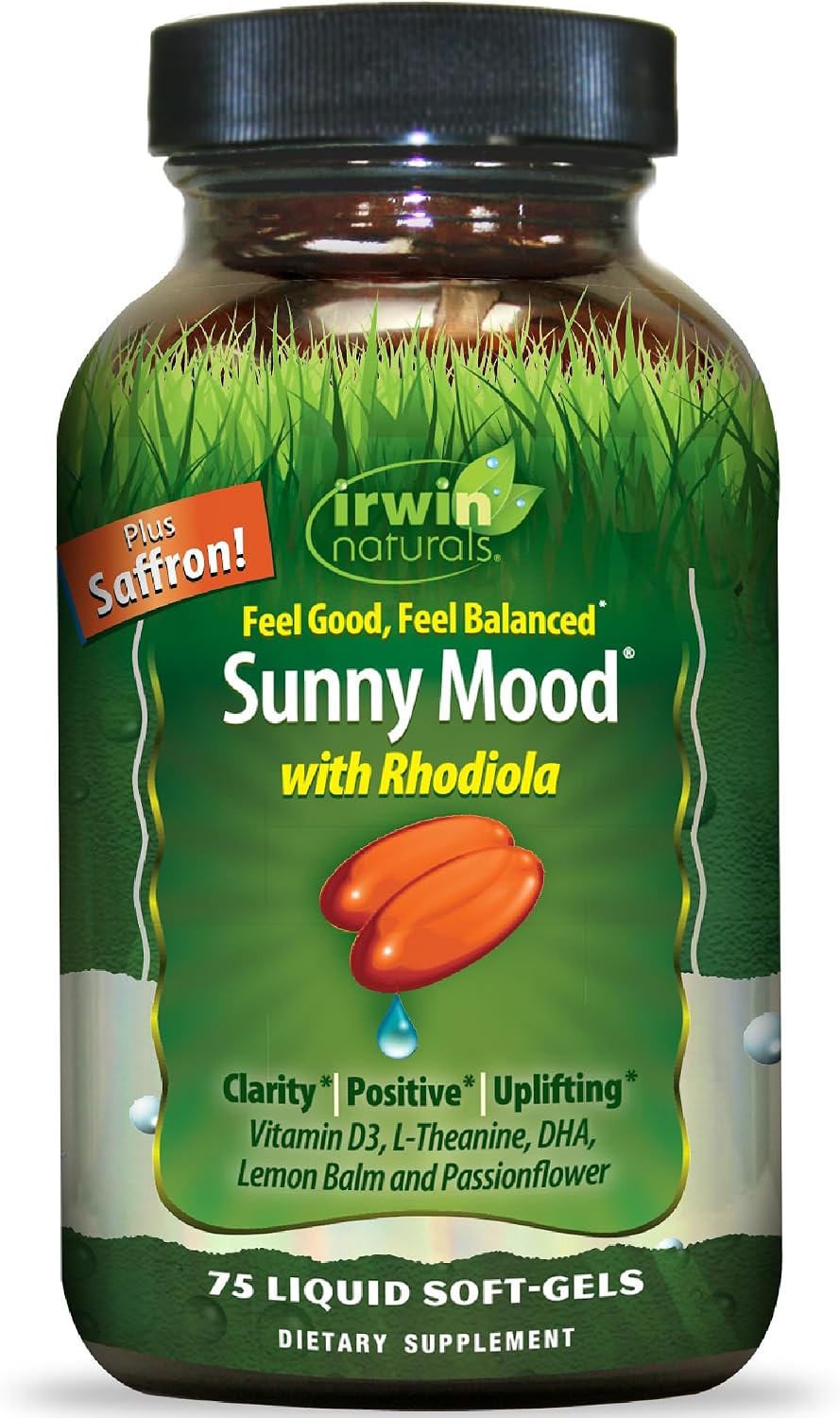 Irwin Naturals Sunny Mood Emotional Balance & Mood Support | with Rhodiola + Lemon Balm + Saffron | 75 Liquid Soft-Gels - görsel 1