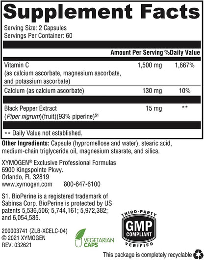 XYMOGEN Xcellent C - 750 mg Vitamin C with BioPerine - 120 Capsules