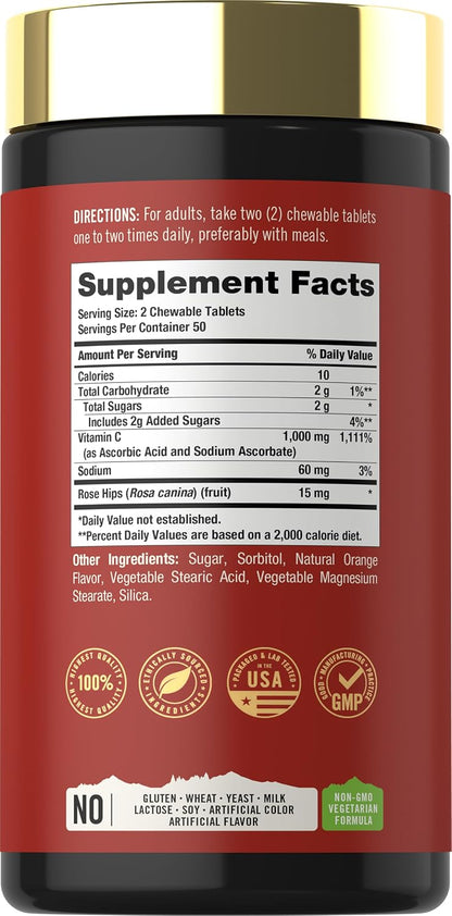 Carlyle Vitamin C Chewables | 1000mg | 100 Tablets | Natural Orange Flavour