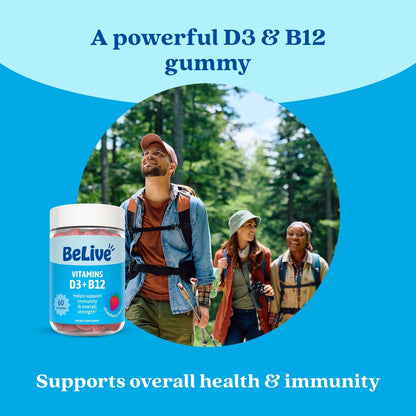 BeLive Vitamin D3 & B12 Gummies – 60 Gummies – Strawberry Flavour