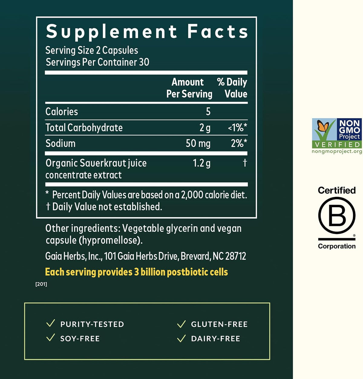 Gaia Herbs Sauerkraut Postbiotic | Gut Health & Immune Support | 60 Vegan Capsules - görsel 3