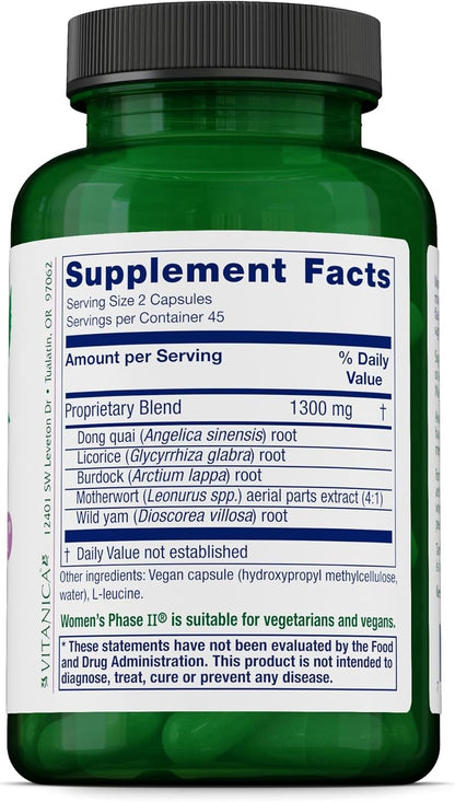 Vitanica Women's Phase II, Menopause Support, Vegan, 90 Capsules