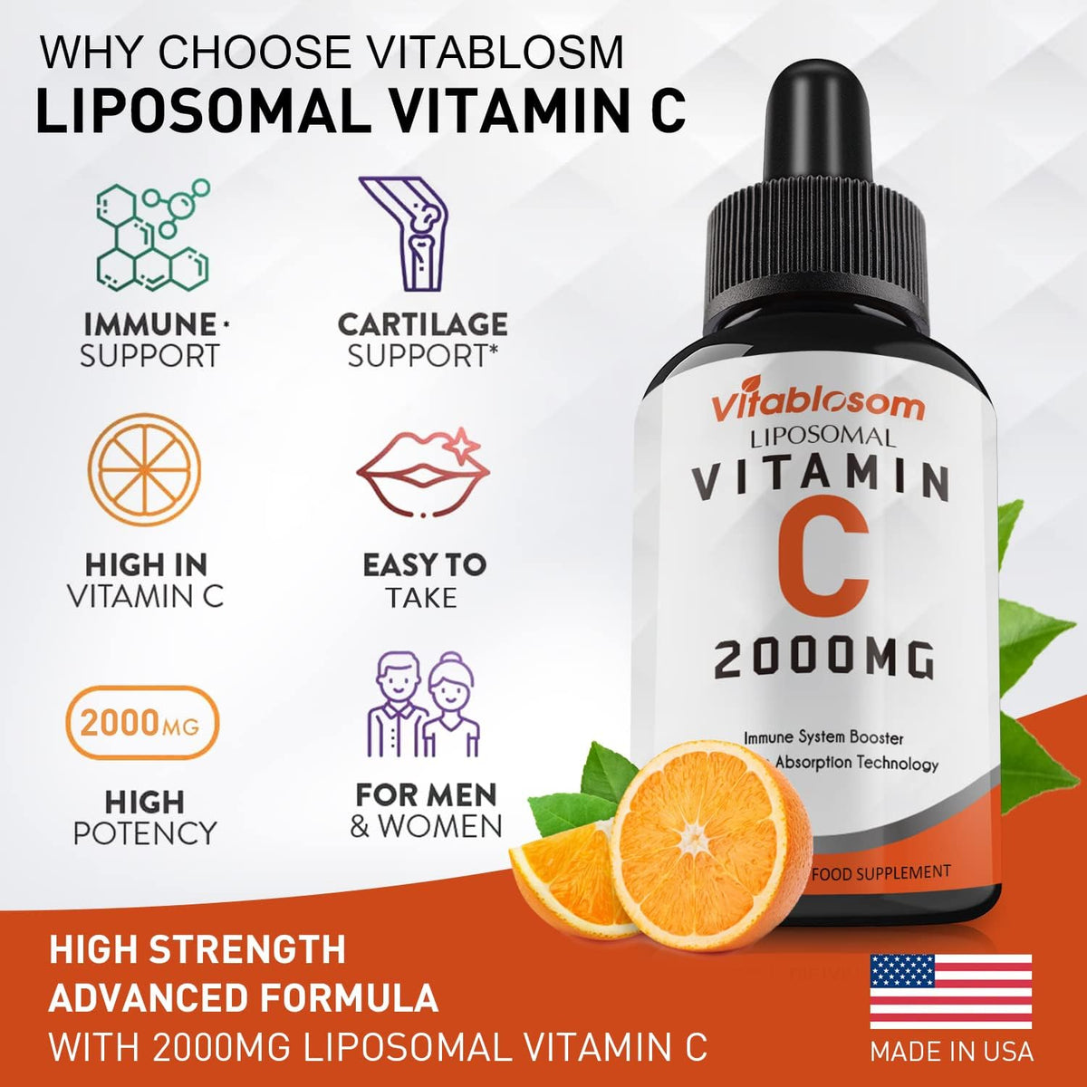 Vitablosom Liposomal Vitamin C 2000mg Liquid for Adults, High Absorption VIT C, Maximise Vitamin C, Immune System & Antioxidant Support, 60ml (2 Bottle) - görsel 6