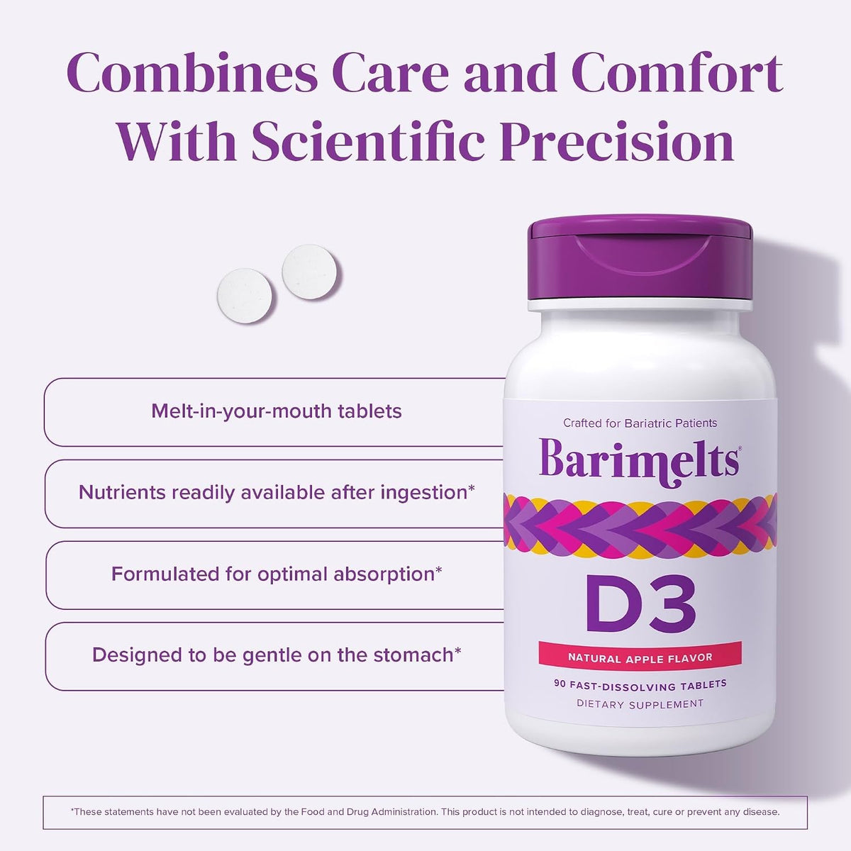 BariMelts Vitamin D3 5000 IU, 90 Fast-Dissolving Tablets (3-Month Supply), Bariatric Vitamins for Women, Natural Apple Flavour - görsel 4