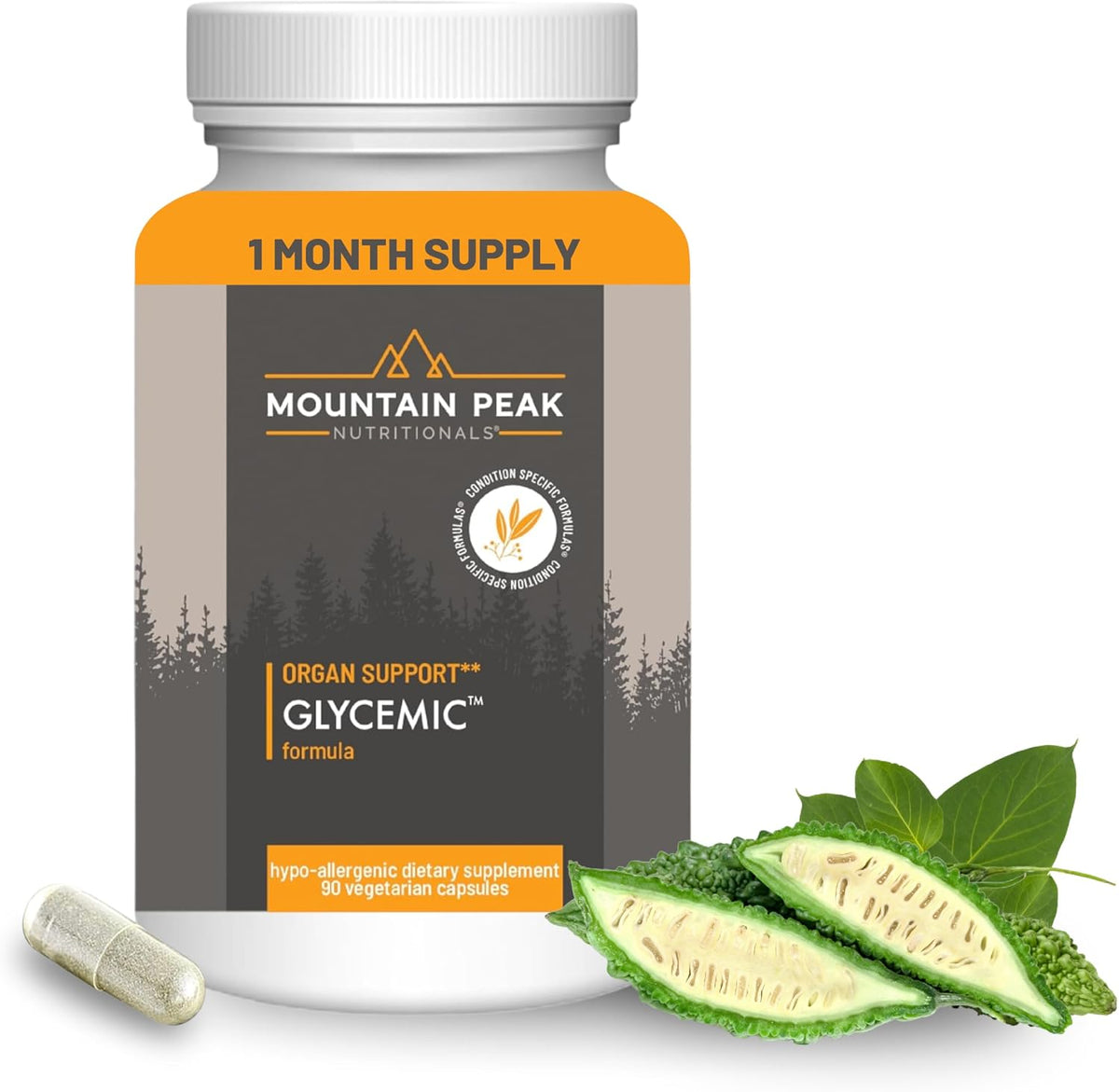 Mountain Peak Nutritionals Glycaemic Formula - Organ Support Supplement - Supports Normal Metabolism & Healthy Glucose Levels - Hypoallergenic Food Supplement (90 Vegetarian Capsules) - görsel 1