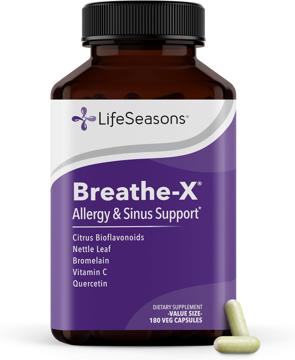 Breathe-X - Allergy & Sinus Relief Supplement - Supports Sinuses & Nasal Discomfort - Non-Drowsy & Fast-Acting - Quercetin, Bromelain, Citrus Bioflavonoids, Nettle Leaf & Vitamin C - 90 Capsules - görsel 7