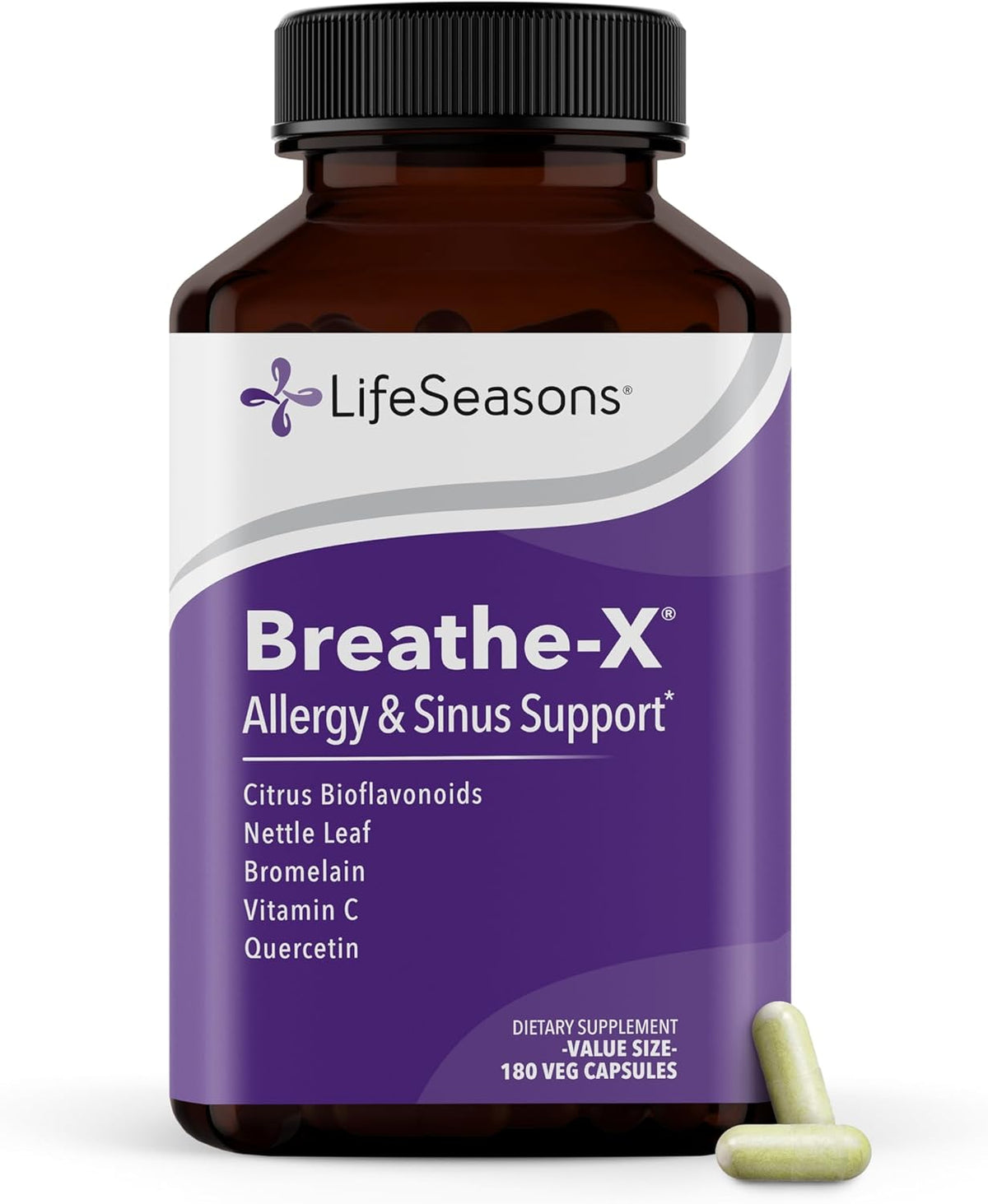 Breathe-X - Allergy & Sinus Relief Supplement - Supports Sinuses & Nasal Discomfort - Non-Drowsy & Fast-Acting - Quercetin, Bromelain, Citrus Bioflavonoids, Nettle Leaf & Vitamin C - 90 Capsules - görsel 7