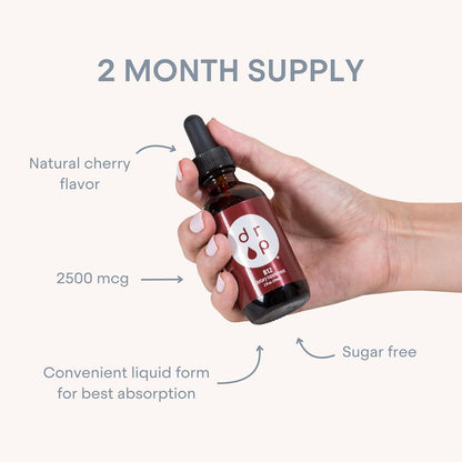 Drop Vitamin B12 Liquid Drops – 2500 µg Methylcobalamin, Sublingual, Natural Cherry, Non-GMO, Vegan, 60 ml