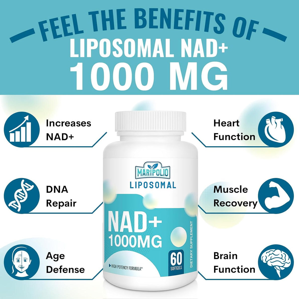 Maripolio Liposomal NAD+ 1000 mg Supplement - High Bioavailability Cellular Energy Support, 60 Softgels - görsel 6