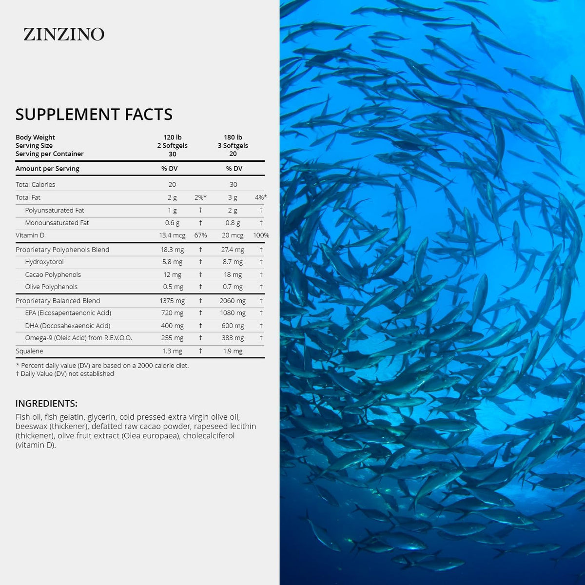 Zinzino - Essent+ Premium, Advanced Polyphenol Omega Balance with Fish Oil, Glycerine, Cold-Pressed Extra Virgin Olive Oil, Vitamin D - 60 Softgels - görsel 2