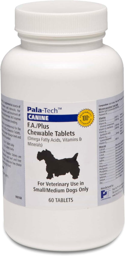 Pala-Tech FA Plus Chew Tabs for Small Dogs - Omega-3 & 6 for Skin and Coat - 60 Chewable Tablets, Roast Beef Flavour