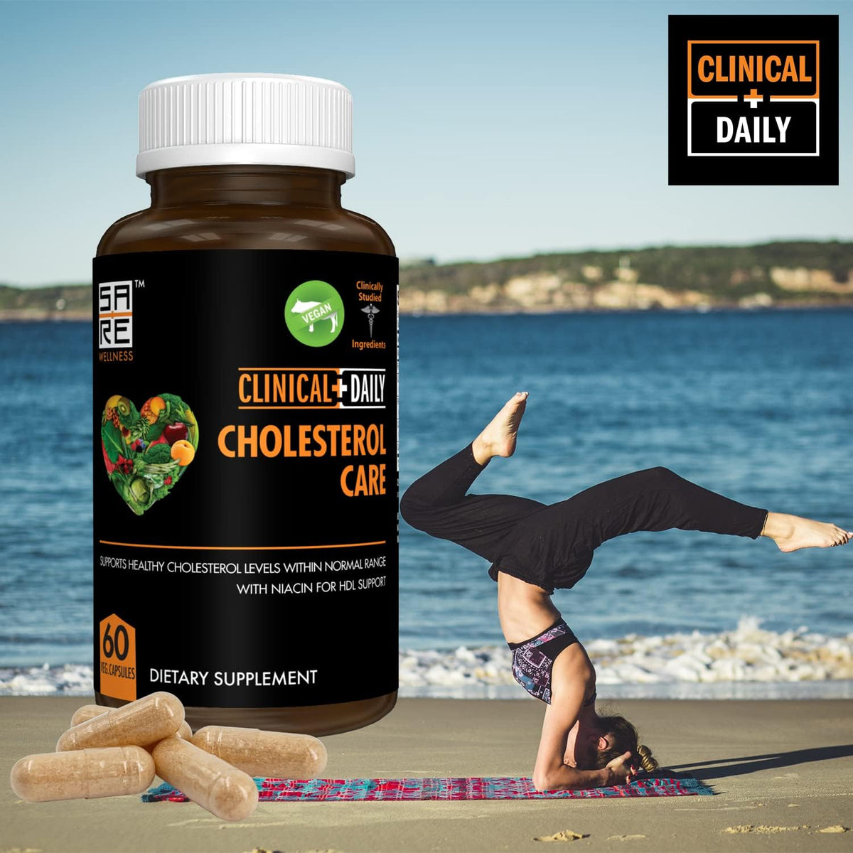 Clinical Daily Cholesterol Support Supplement - Vegan Food Supplement with Plant Sterols, Guggul, Garlic and Niacin - 60 Capsules - görsel 2