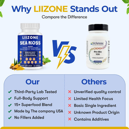 LIIZONE Complex Sea Moss Capsules with Ashwagandha, Turmeric & Vitamin C, 60 Capsules