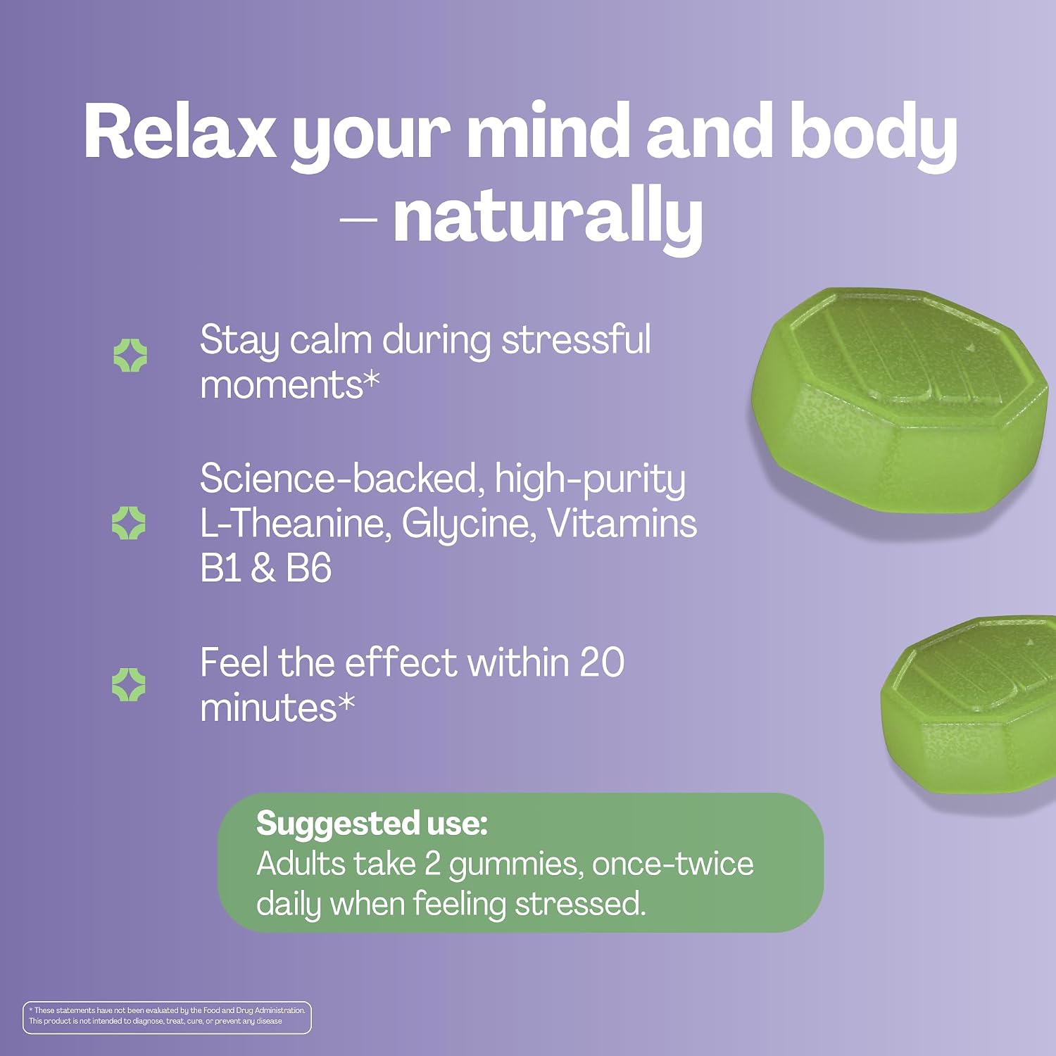 URVI Neuro Gummies – 500mg Glycine, 150mg L-Theanine, B1 & B6 for Relaxation & Sleep – Sugar-Free – 60 Count - görsel 2