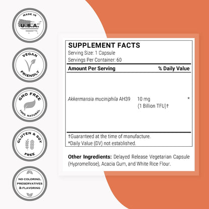 Supersmart Akkermansia Muciniphila 1 Billion TFU per Day - Pasteurised Probiotic - Enhanced Absorption - Postbiotic Supplement - Non-GM & Gluten-free - 60 Delayed Release Capsules