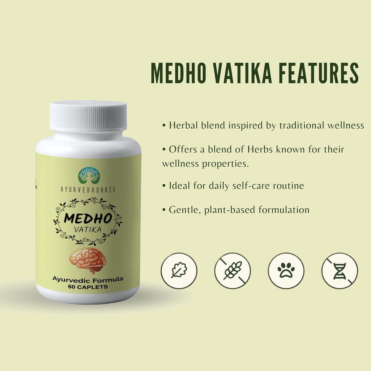 AYURVEDASHREE Medho Vatika 60 Caplets – Herbal Cognitive Support with 8 Ayurvedic Herbs - görsel 4