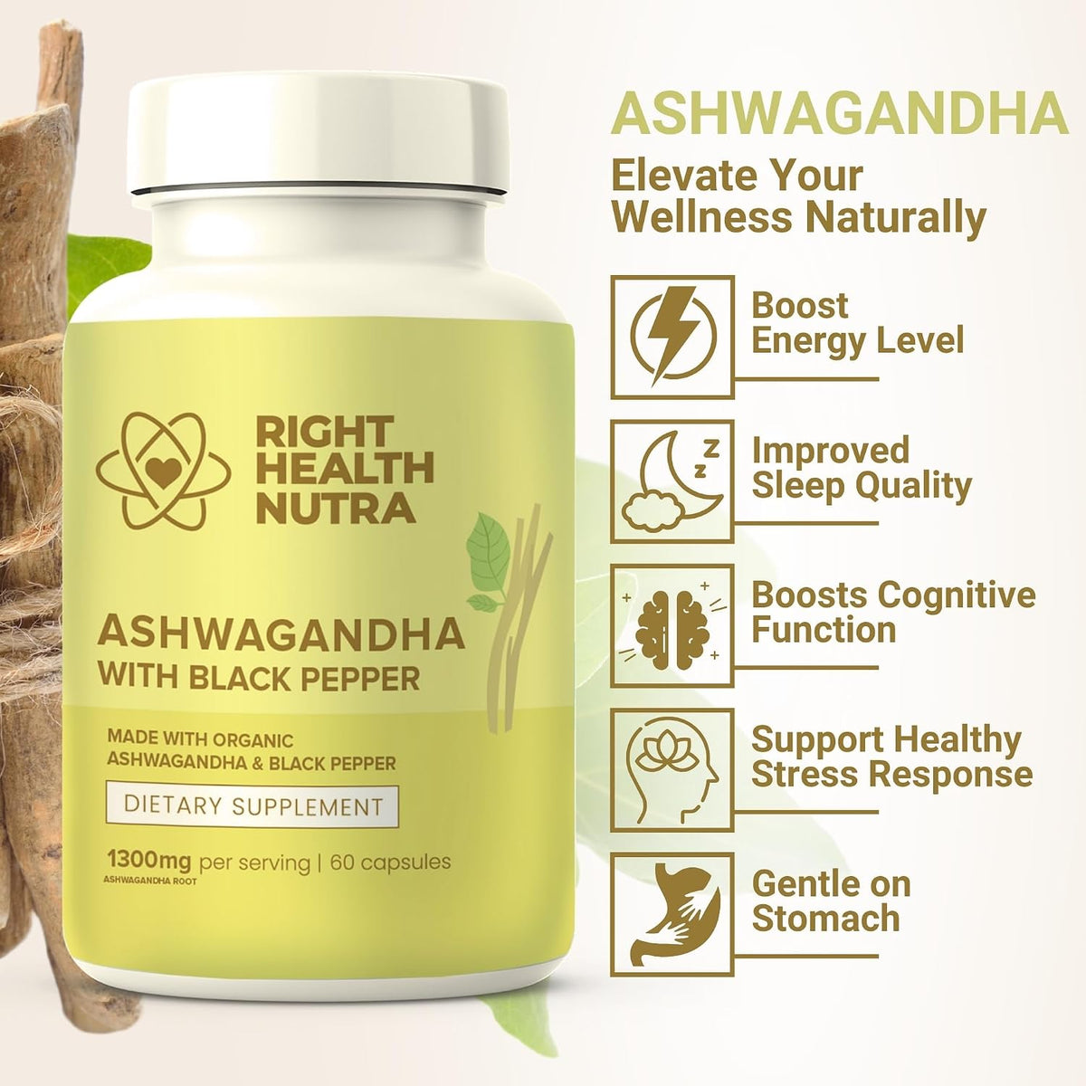 Ashwagandha Capsules - 60 Capsules - 1300mg per Serving with Black Pepper - görsel 2
