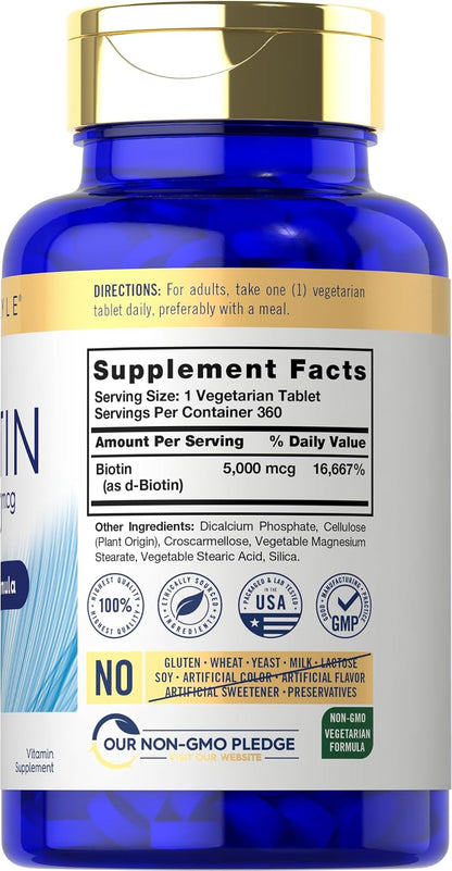 Carlyle Biotin 5000mcg - 360 Vegetarian Tablets - Hair, Skin & Nails Formula