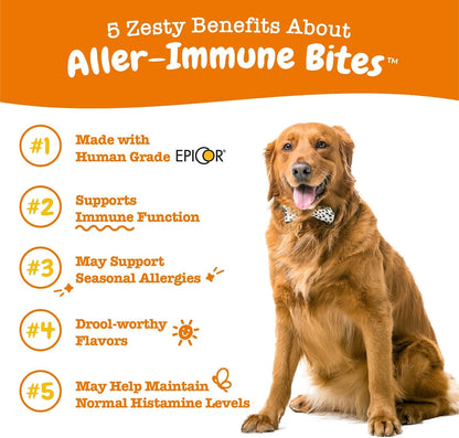 Zesty Paws Aller-Immune Bites for Dogs - Lamb Flavour - Omega 3 & EpiCor - 90 Count (4-Pack)