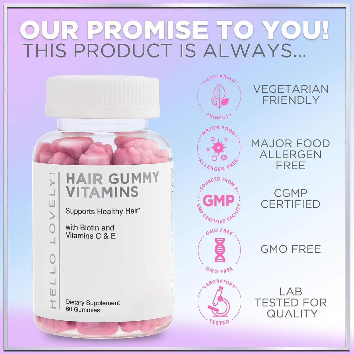 Hello Lovely! Hair Vitamins Gummies – Biotin 5000mcg – Berry Flavour (60 Gummies) - görsel 4