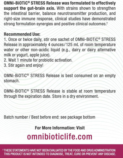 OMNi BiOTiC Stress Release - Clinically Tested Psychobiotic for Stress Management & Gut-Brain Axis Support - 28 Daily Sachets (Vegan, Non-GMO)