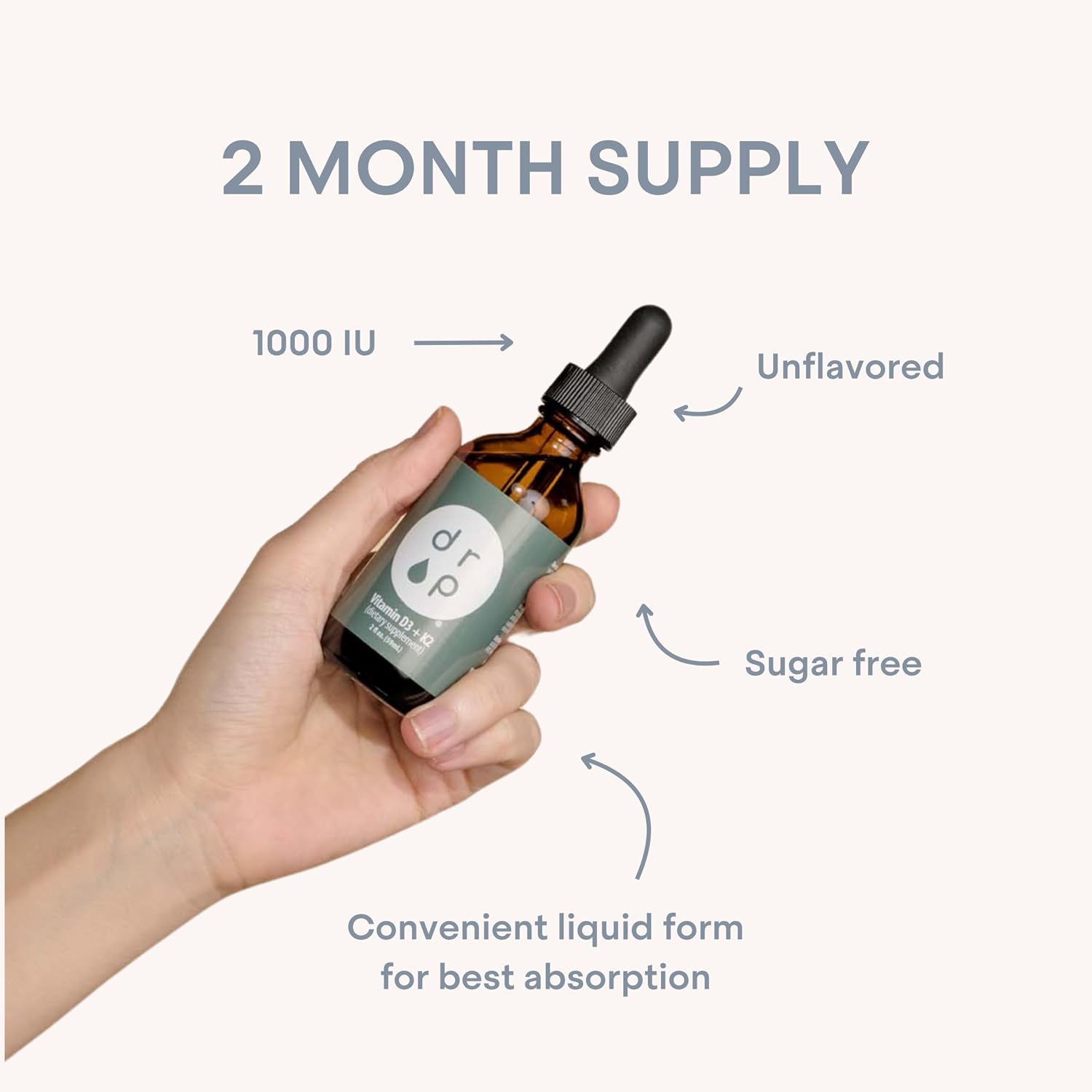 Drop Vitamin D3 + K2 Liquid Drops - 1000 IU Vegan D3 from Lichen, 45 mcg K2 (MK-4 & MK-7) with Organic MCT Oil, 59 ml - görsel 7