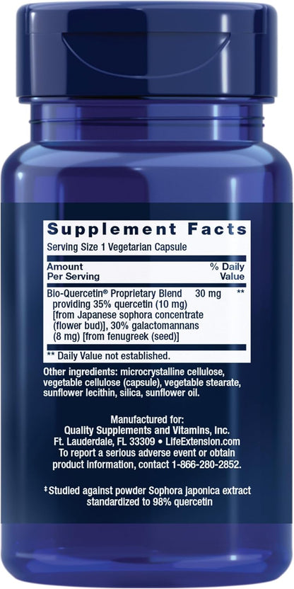 Life Extension Bio-Quercetin, Immune Health Supplement, Heart Health Support, Gluten-free, Non-GMO, Vegetarian, 30 Capsules
