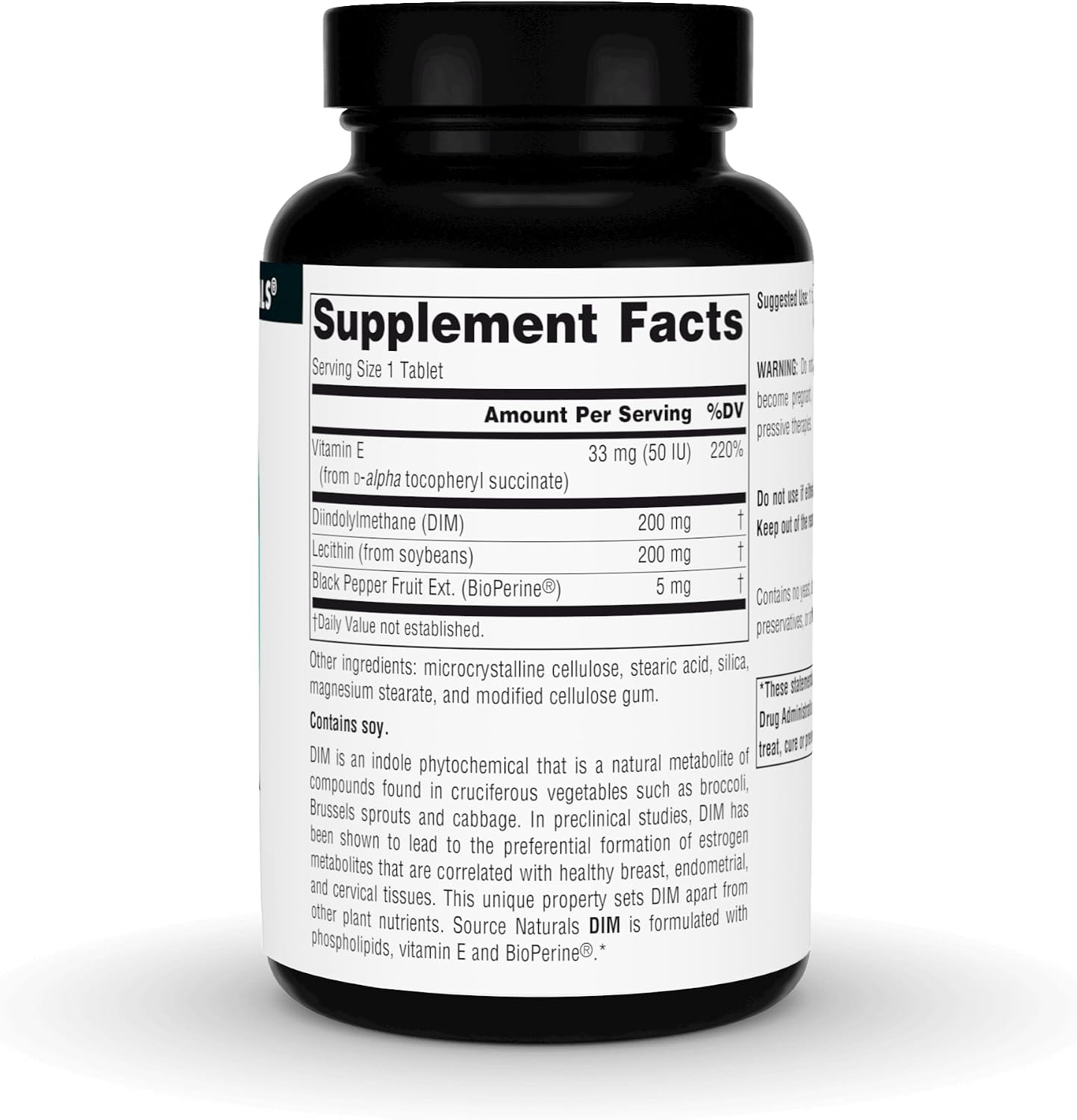 Source Naturals DIM, Diindolylmethane 200mg with BioPerine and Vitamin E - 60 Tablets - görsel 2