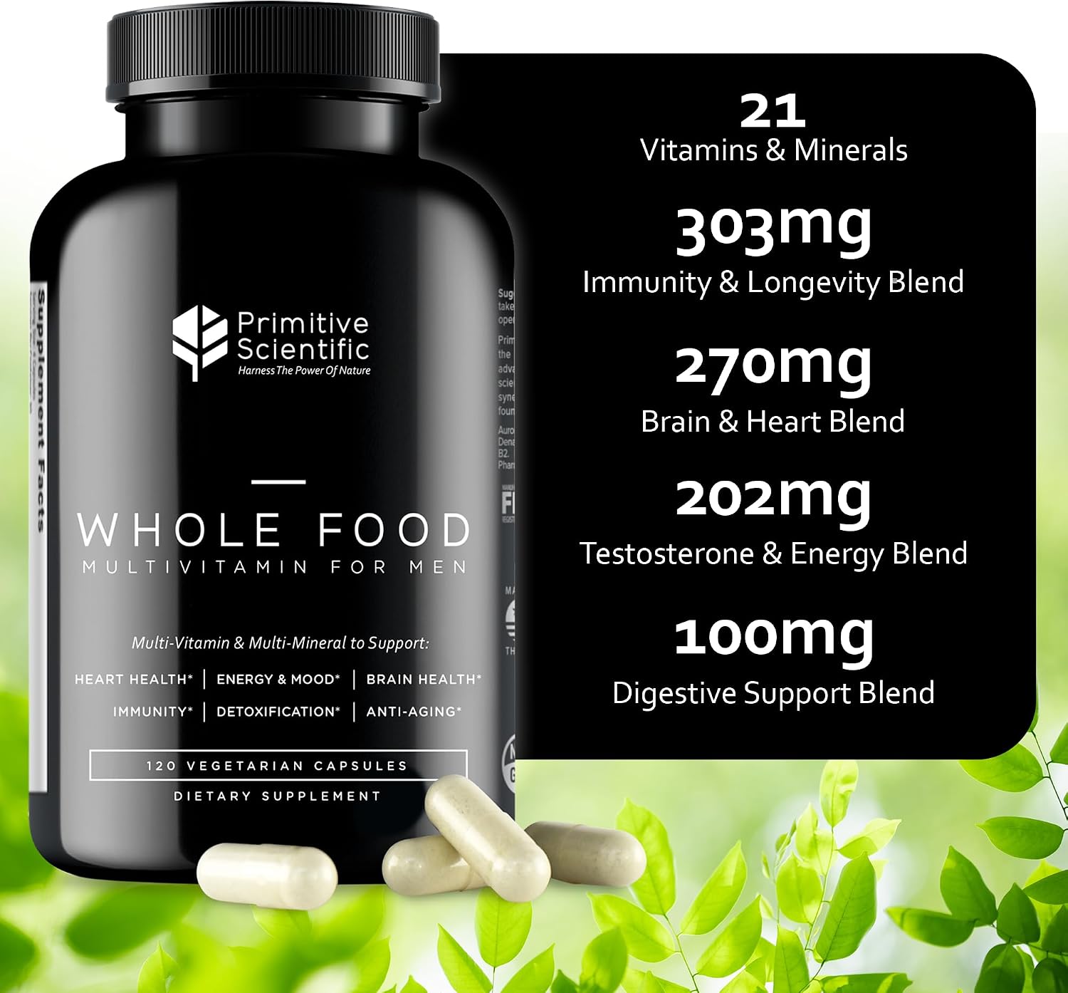 Primitive Scientific Whole Food Natural Multivitamin and Mineral Capsules for Men - All-Day Energy, Inner Zen, and a Stronger You (120 Capsules) - görsel 3