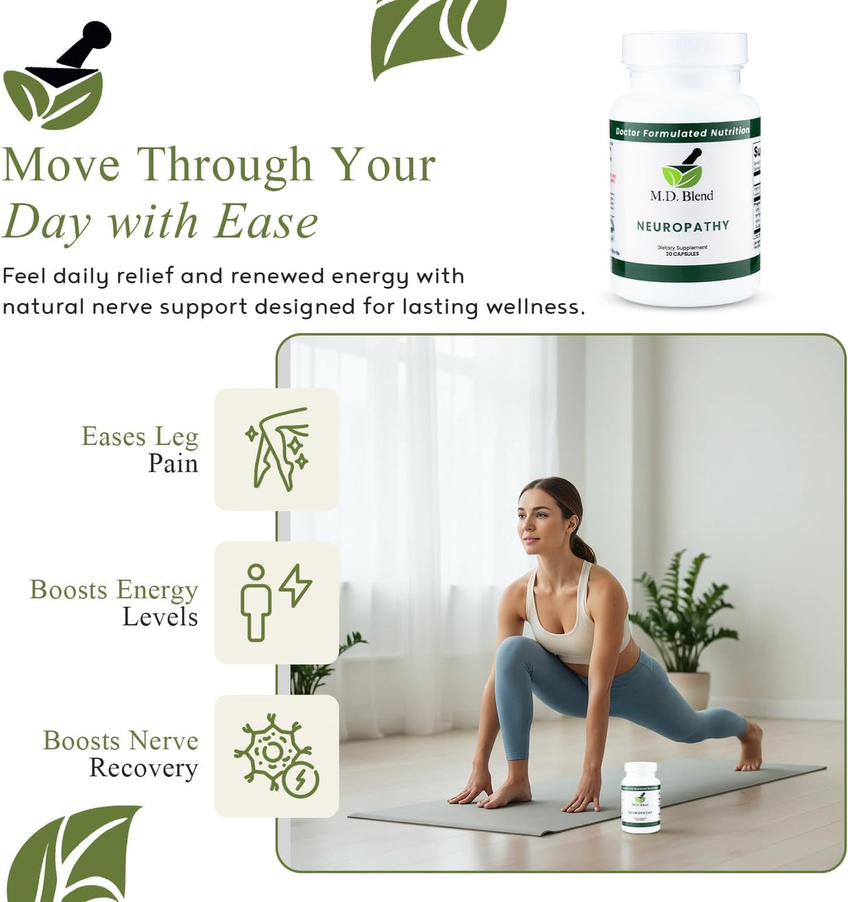 Neuropathy - Natural Blend for Nerve Support: Alpha Lipoic Acid, Acetyl L-Carnitine, Vitamins B6 & B12, Skullcap Root, 30 Capsules - görsel 2