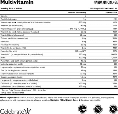 Celebrate Vitamins Bariatric Multivitamin Chewable, Iron-Free – Orange (60 Tablets)