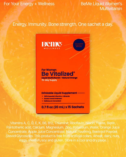 BeMe Liquid Multivitamin for Women - Orange Flavour - 15 Sachets