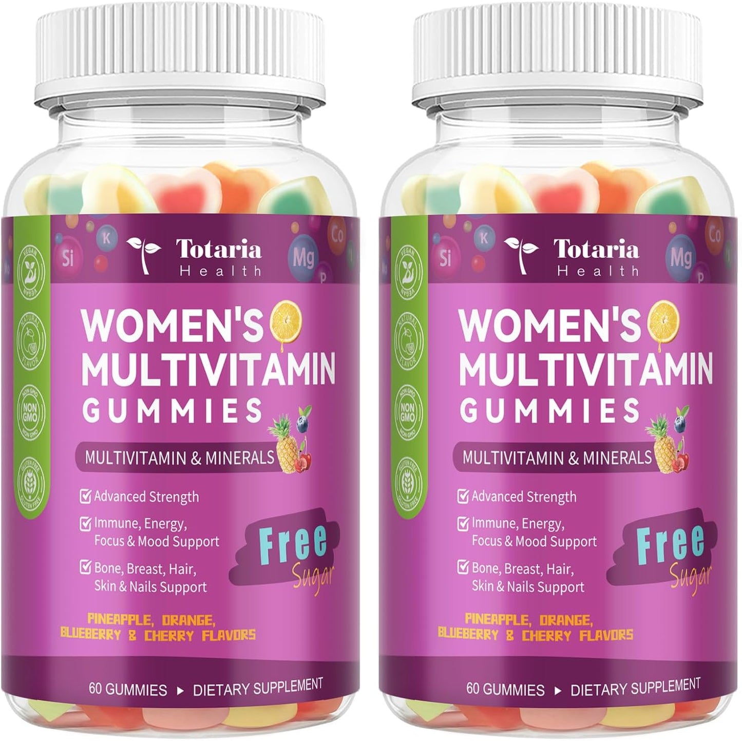 Totaria Sugar Free Multivitamin Gummies for Women 14+ with Iron, Inositol, Folate, Biotin - Mixed Flavours (2 Pack) - görsel 1