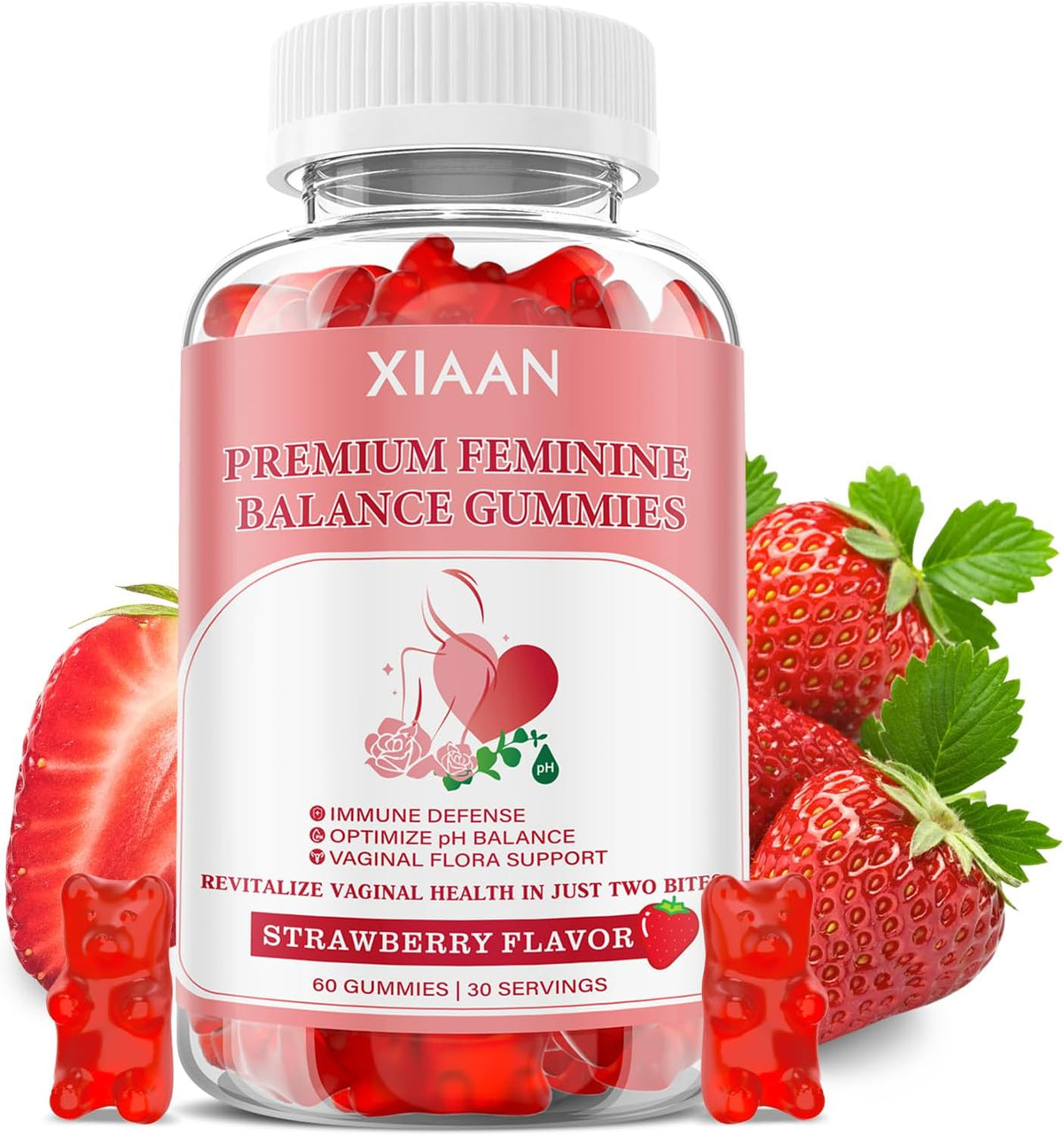 Feminine Balance Gummies for Women | with Probiotics & Vitamin C | Vegan, Gluten-free, Strawberry Flavour | 60 Gummies - görsel 1